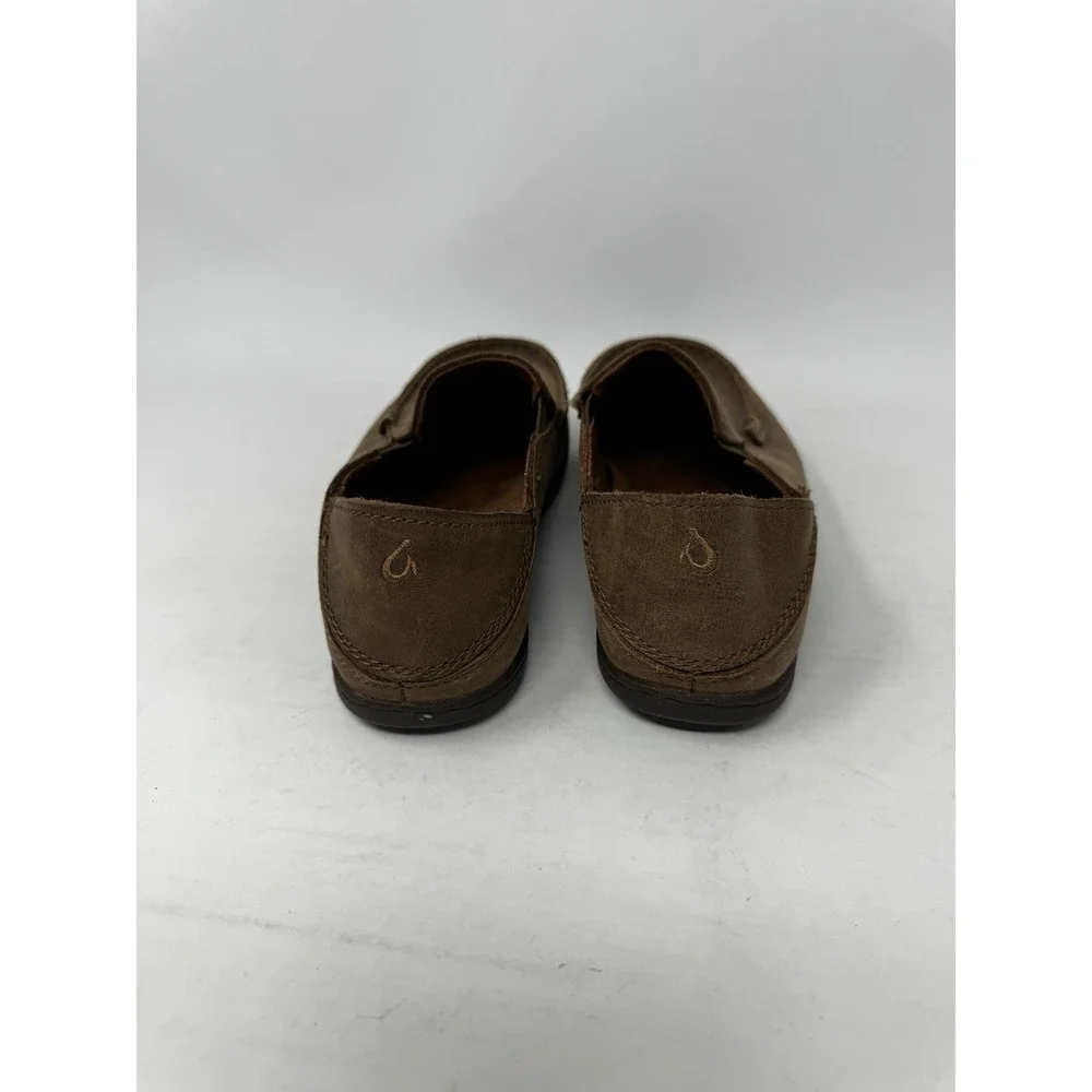 Olukai Moloa Boys Kids Size 1 B1 Leather Slip On Loafer Brown Shoes Moccasin